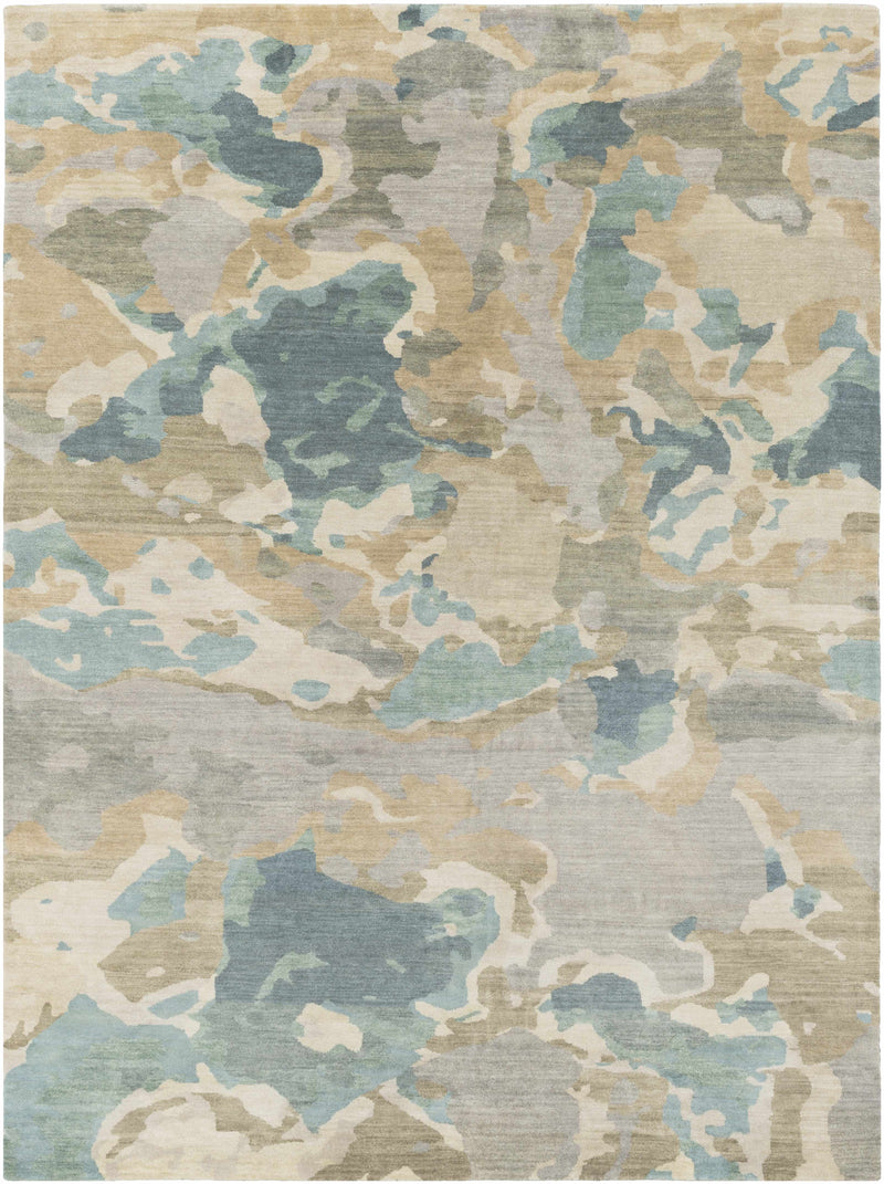 Pale Blue Hand Knotted 90% Wool, 10% Viscose Modern Rectangle Handmade rug, Indoor use only, no fringe, non-washable.
