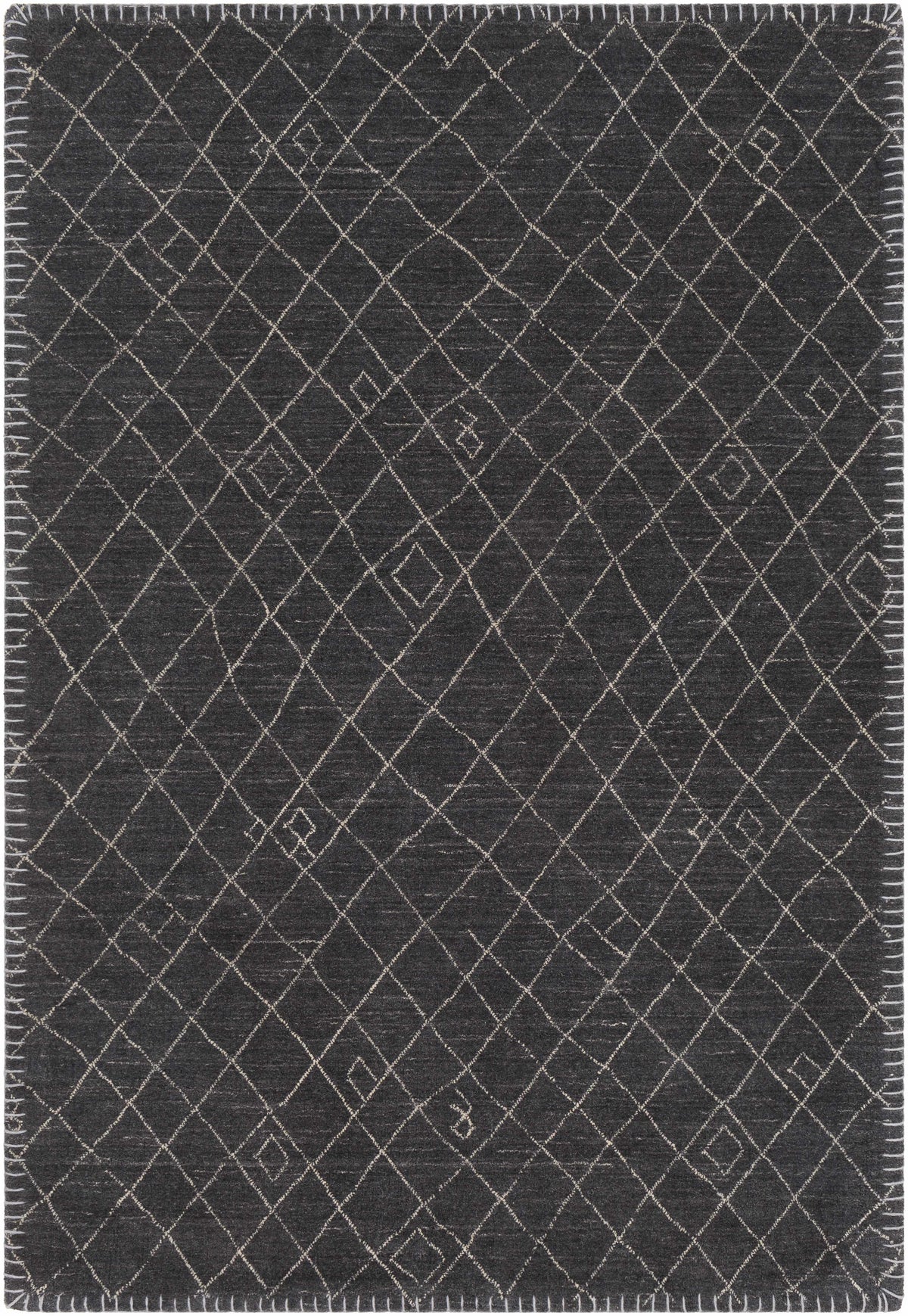 Black Hand Loomed 60% Wool, 40% Viscose Global Rectangle Handmade rug, Indoor use only, no fringe, non-washable.