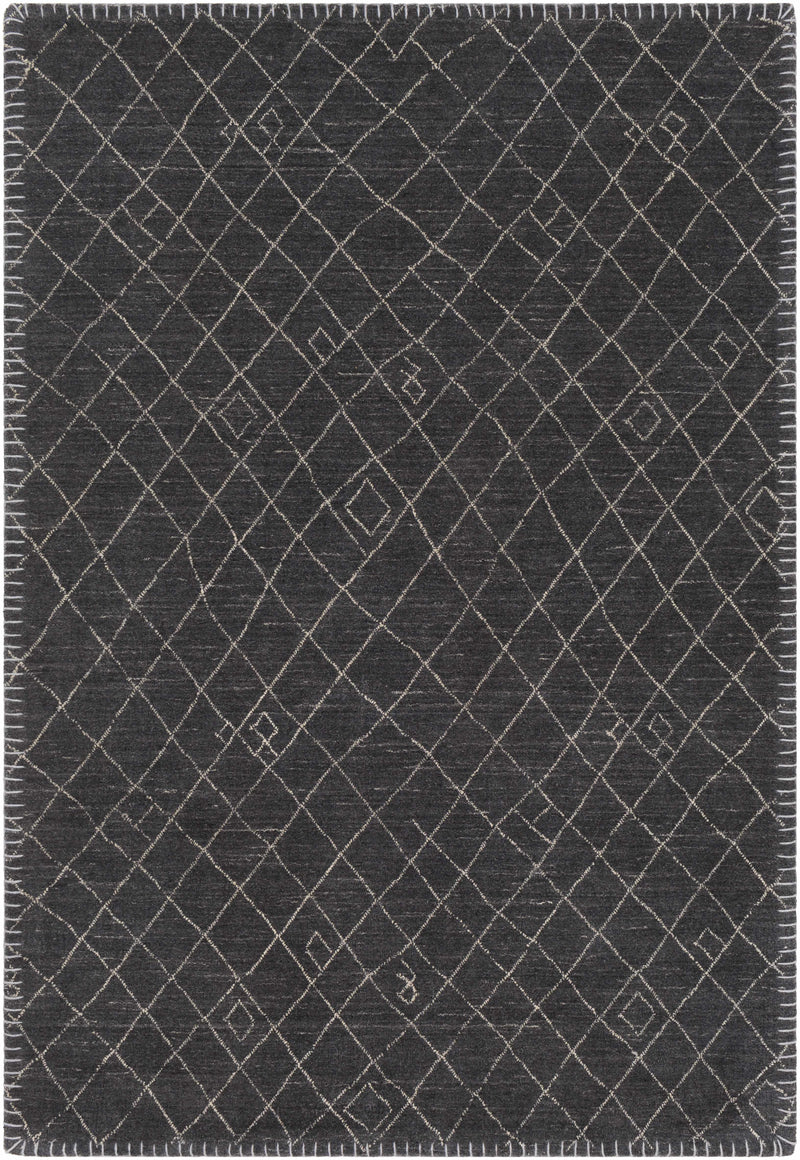 Black Hand Loomed 60% Wool, 40% Viscose Global Rectangle Handmade rug, Indoor use only, no fringe, non-washable.