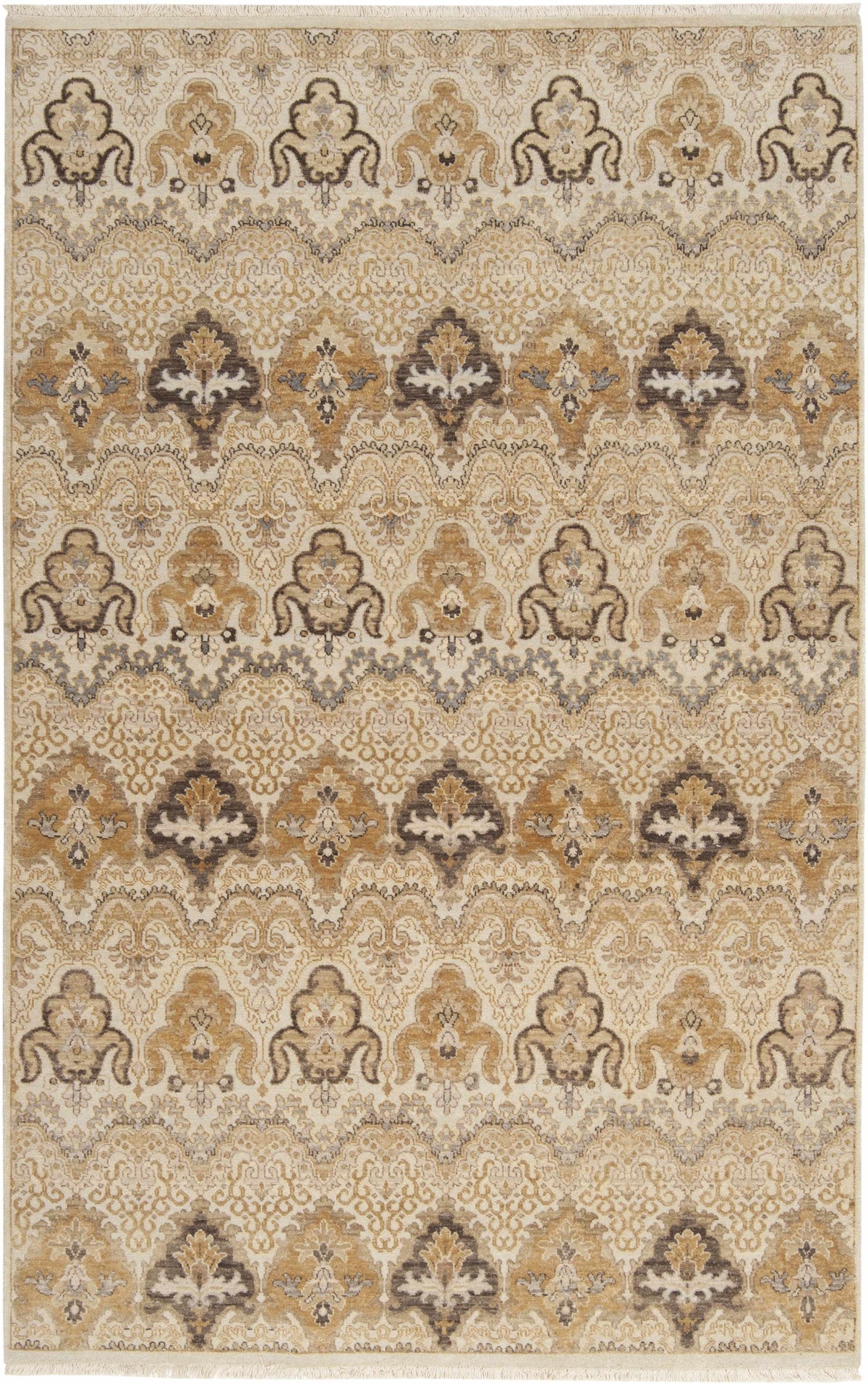 Off-White Hand Knotted 100% NZ Wool Traditional Rectangle Handmade rug, Indoor use only, has fringe, non-washable.