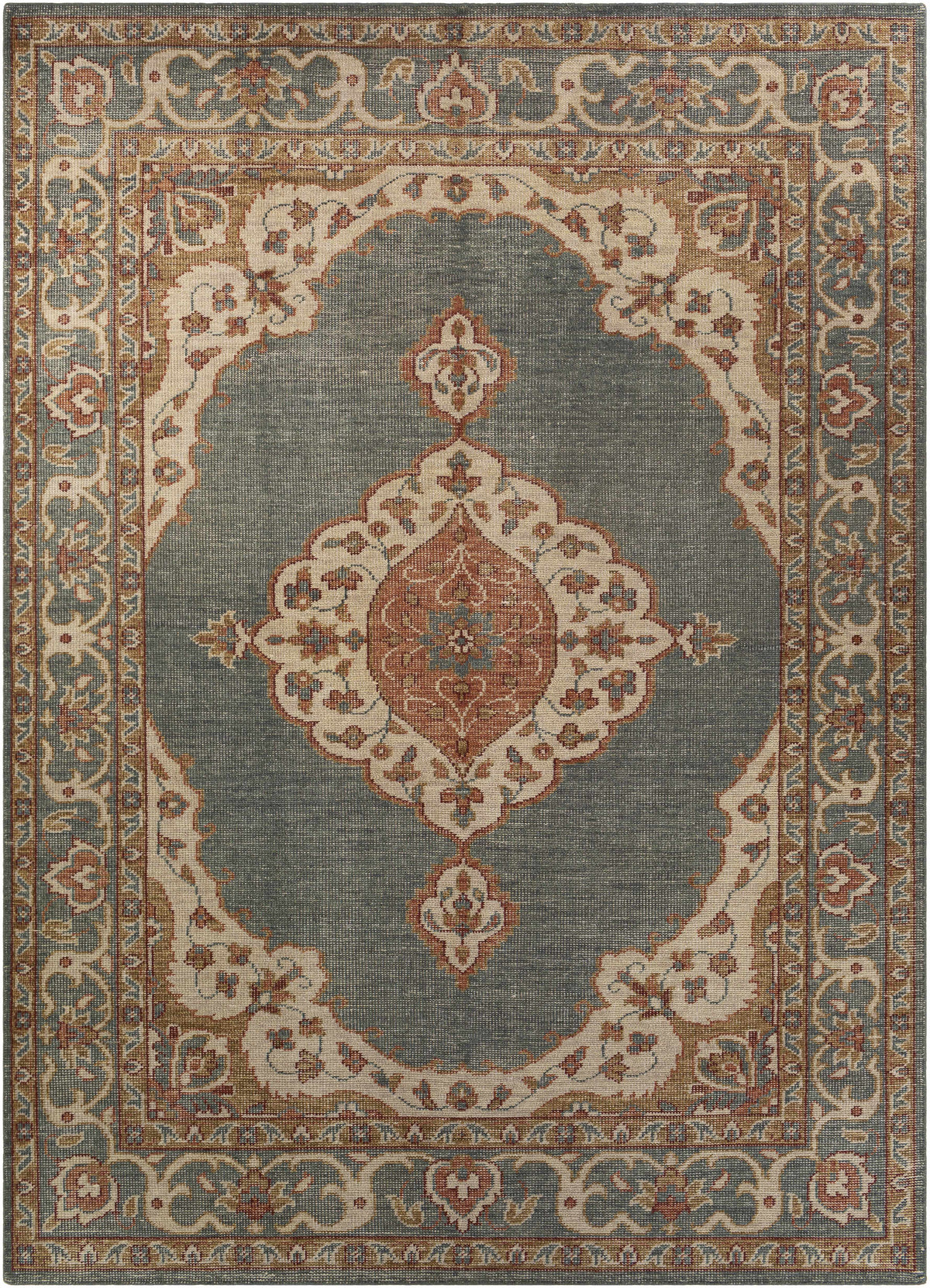 Dusty Sage Hand Knotted 100% Wool Traditional Rectangle Handmade rug, Indoor use only, no fringe, non-washable.