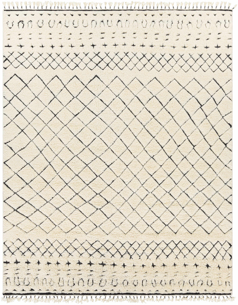 Cream Hand Knotted 100% NZ Wool Global Rectangle Handmade rug, Indoor use only, has fringe, non-washable.