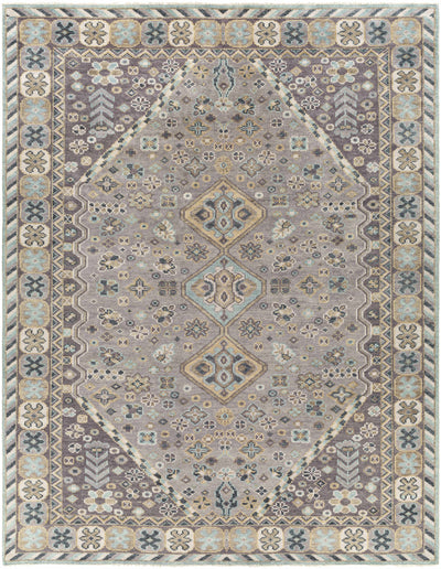 Gray Hand Knotted 100% Wool Traditional Rectangle Handmade rug, Indoor use only, has fringe, non-washable.
