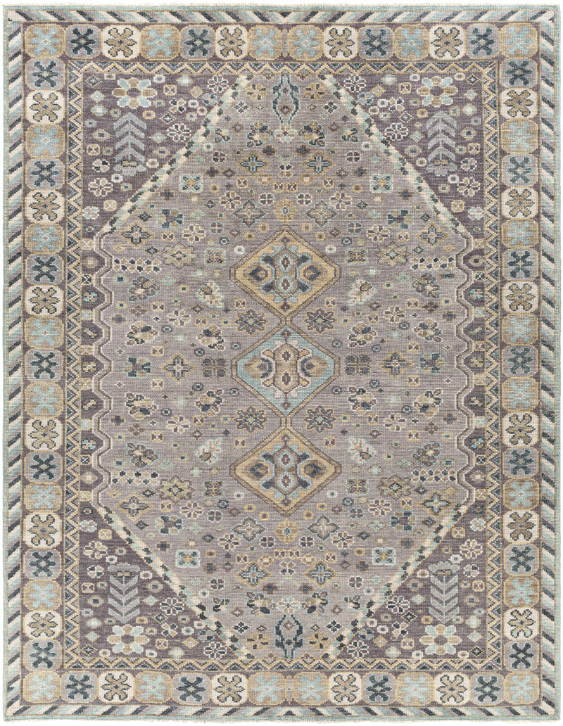 Gray Hand Knotted 100% Wool Traditional Rectangle Handmade rug, Indoor use only, has fringe, non-washable.