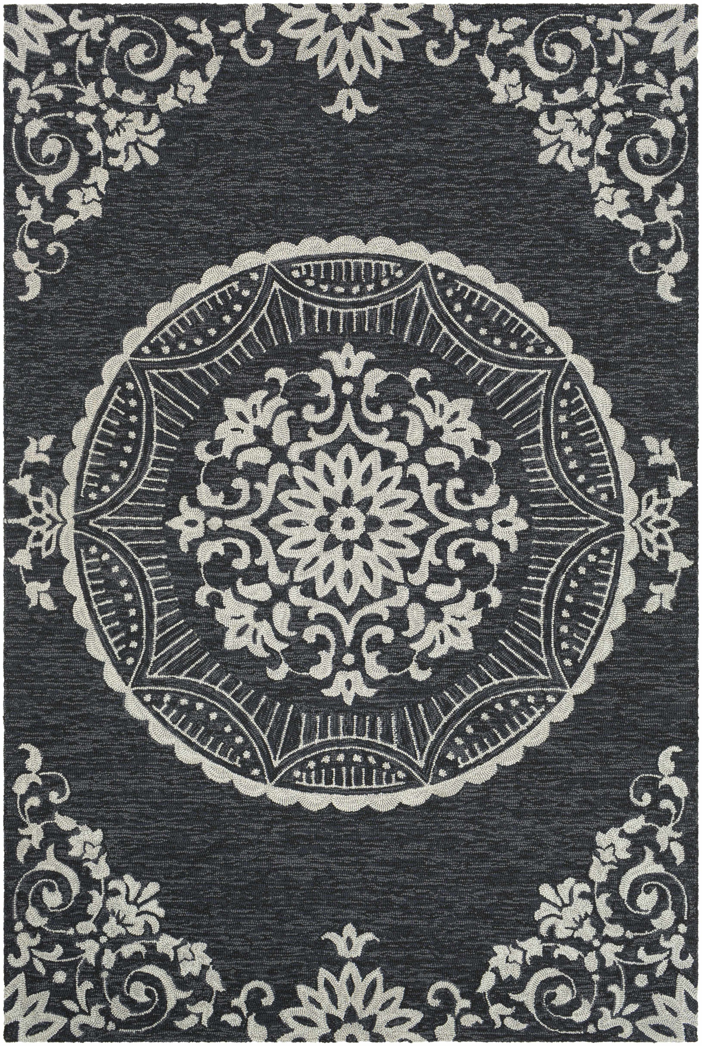 Black Hand Hooked 100% Polypropylene Global Rectangle Handmade rug, outdoor-safe, no fringe, non-washable.