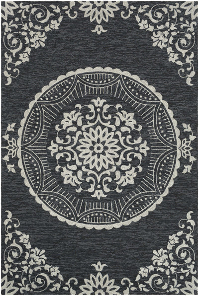 Black Hand Hooked 100% Polypropylene Global Rectangle Handmade rug, outdoor-safe, no fringe, non-washable.