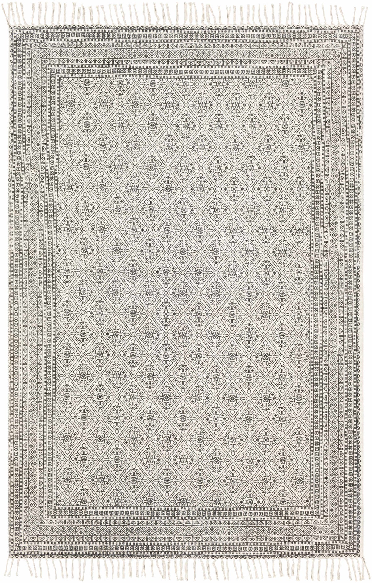 Black Hand Woven 100% Cotton Traditional Rectangle Handmade rug, Indoor use only, has fringe, non-washable. runner also available