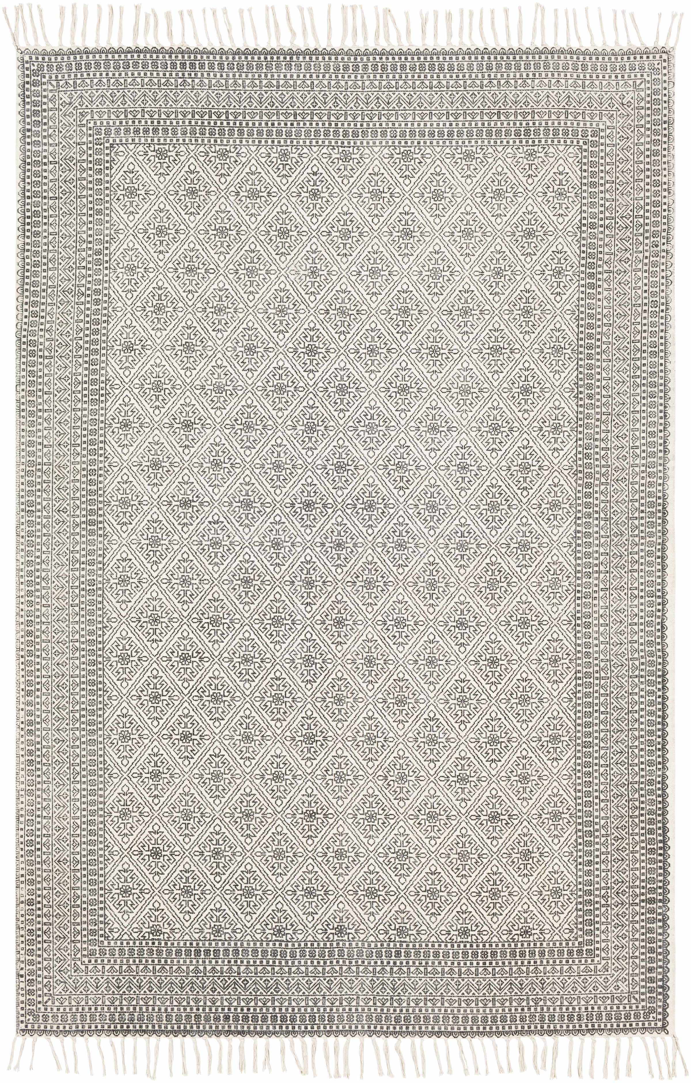 Black Hand Woven 100% Cotton Traditional Rectangle Handmade rug, Indoor use only, has fringe, non-washable. runner also available