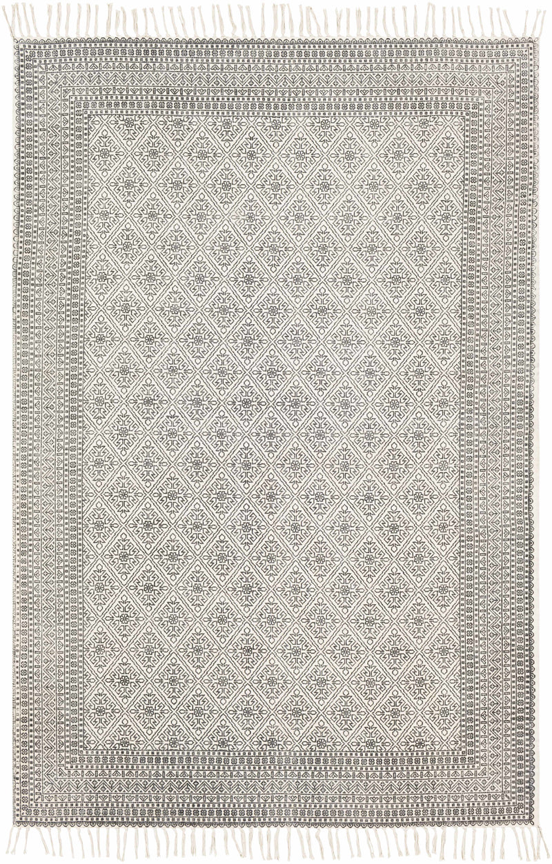 Black Hand Woven 100% Cotton Traditional Rectangle Handmade rug, Indoor use only, has fringe, non-washable. runner also available