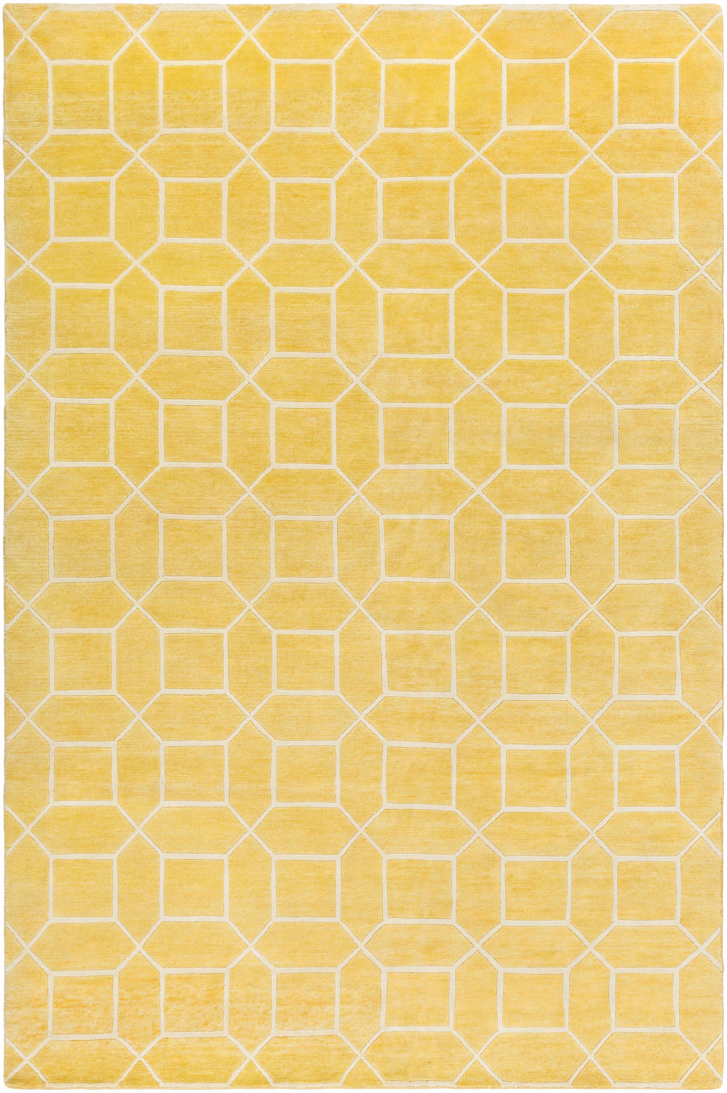 Mustard Hand Knotted 100% Wool Modern Rectangle Handmade rug, Indoor use only, no fringe, non-washable.