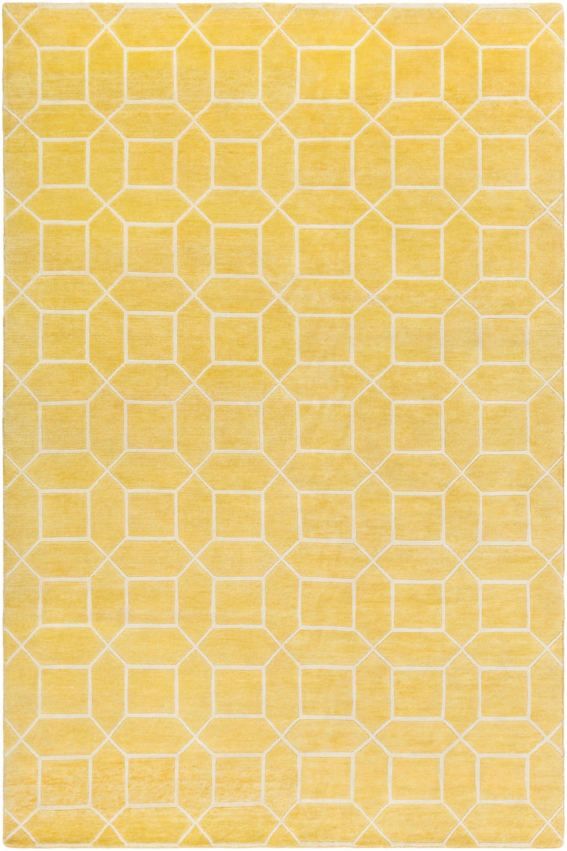 Mustard Hand Knotted 100% Wool Modern Rectangle Handmade rug, Indoor use only, no fringe, non-washable.