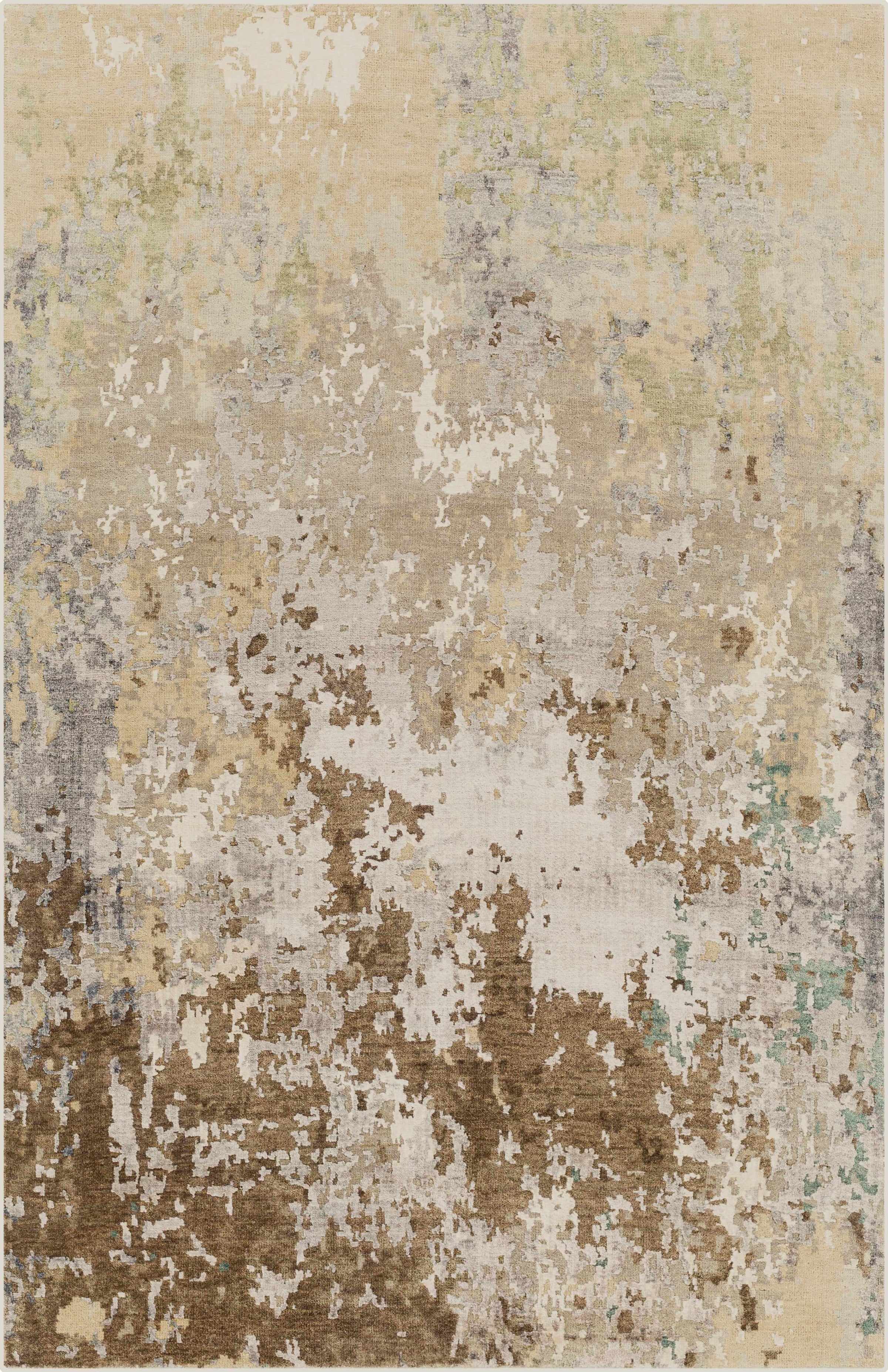 Tan Hand Knotted 60% Wool, 40% Viscose Modern Rectangle Handmade rug, Indoor use only, no fringe, non-washable. runner also available