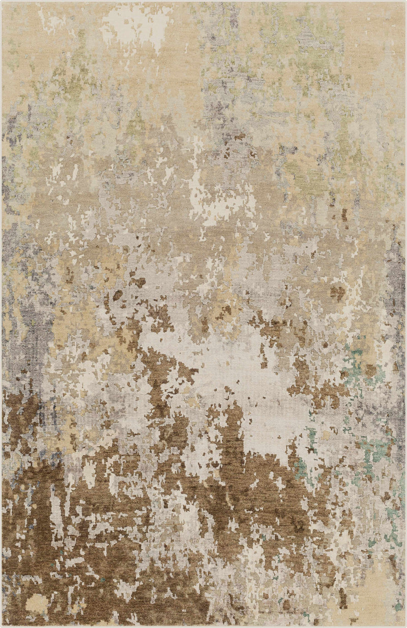 Tan Hand Knotted 60% Wool, 40% Viscose Modern Rectangle Handmade rug, Indoor use only, no fringe, non-washable. runner also available