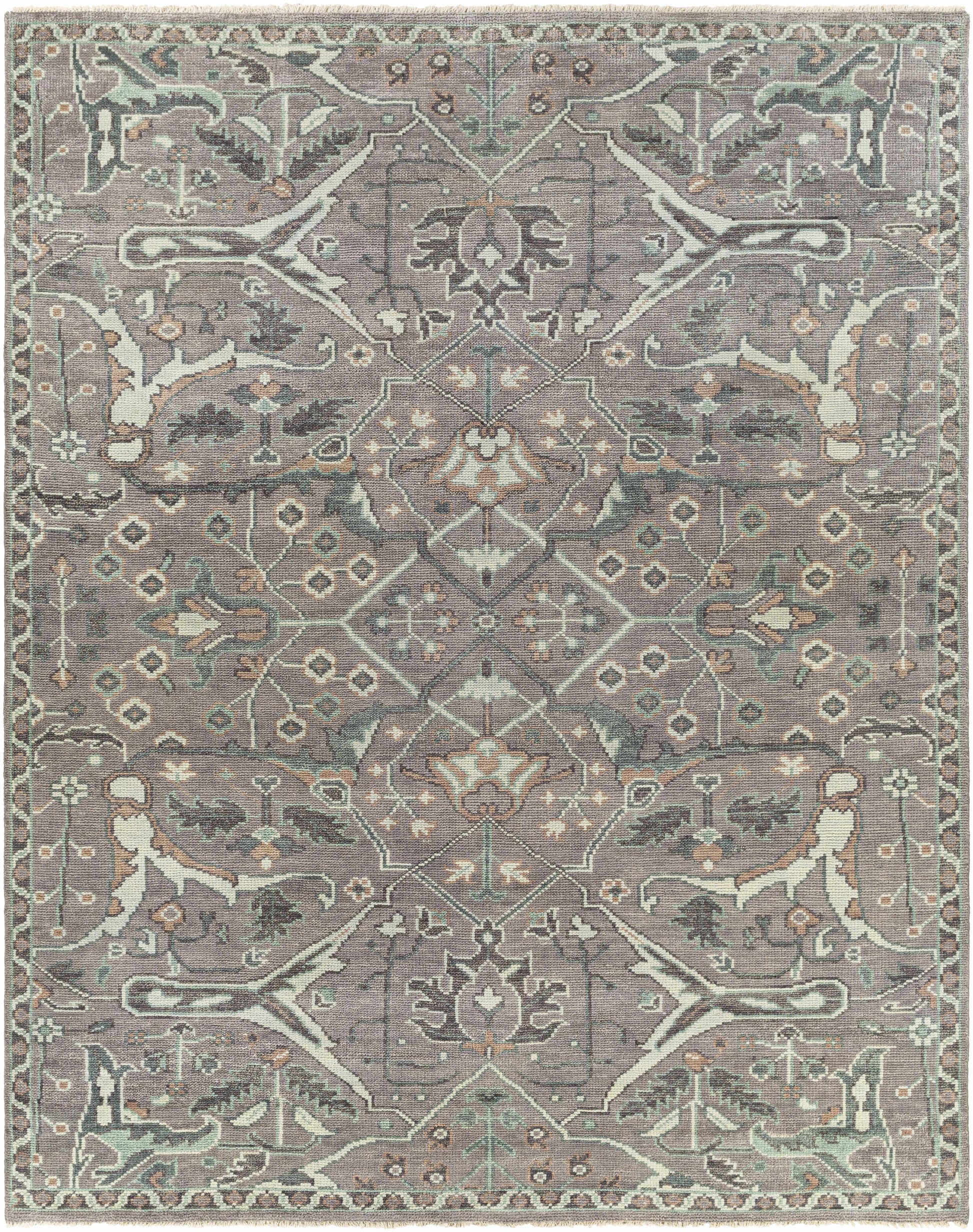 Light Gray Hand Knotted 100% Wool Traditional Rectangle Handmade rug, Indoor use only, has fringe, non-washable.