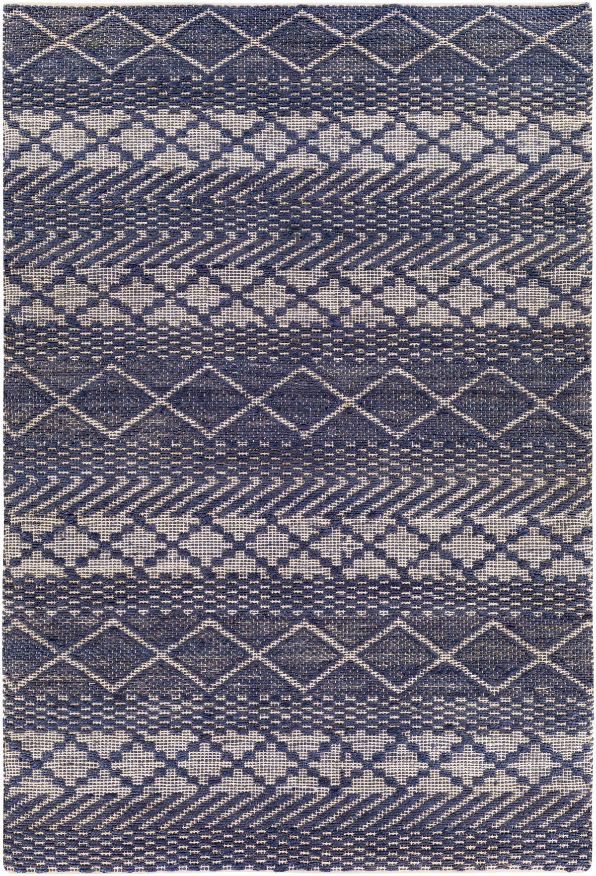 Navy Hand Woven 80% Jute, 20% Cotton Global Rectangle Handmade rug, Indoor use only, no fringe, non-washable. runner also available