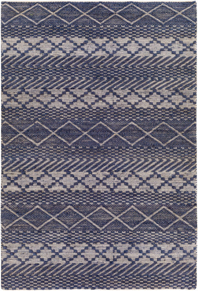 Navy Hand Woven 80% Jute, 20% Cotton Global Rectangle Handmade rug, Indoor use only, no fringe, non-washable. runner also available