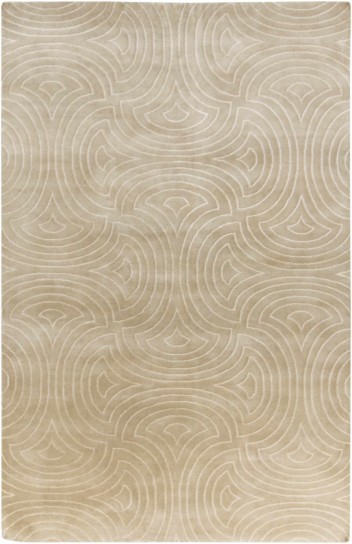 Tan Hand Knotted 80% Wool, 20% Viscose Traditional Rectangle Handmade rug, Indoor use only, no fringe, non-washable.