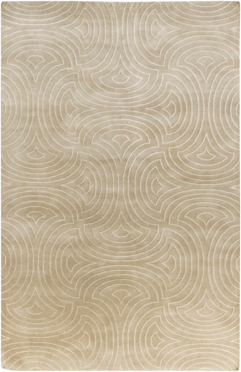 Tan Hand Knotted 80% Wool, 20% Viscose Traditional Rectangle Handmade rug, Indoor use only, no fringe, non-washable.