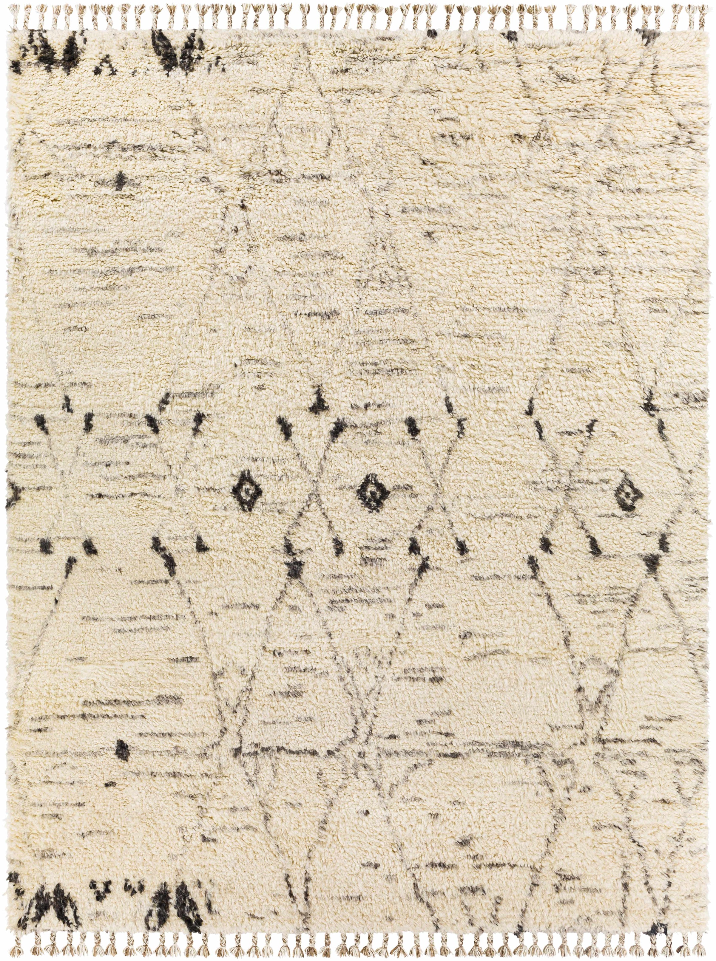 Cream Hand Knotted 100% NZ Wool Global Rectangle Handmade rug, Indoor use only, has fringe, non-washable.