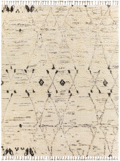 Cream Hand Knotted 100% NZ Wool Global Rectangle Handmade rug, Indoor use only, has fringe, non-washable.