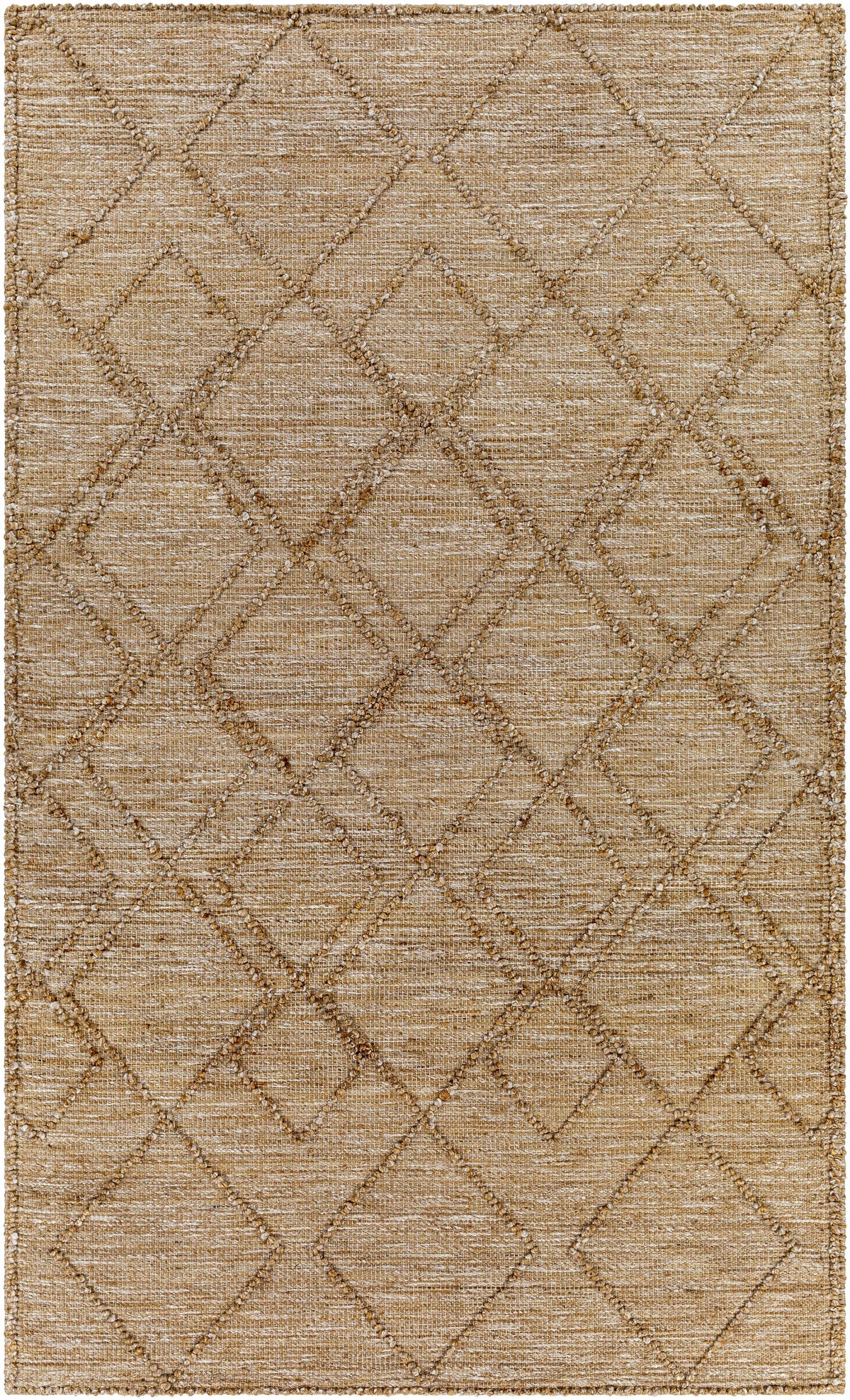Tan Hand Woven 60% Jute, 40% Polyester Global Rectangle Handmade rug, Indoor use only, no fringe, non-washable.