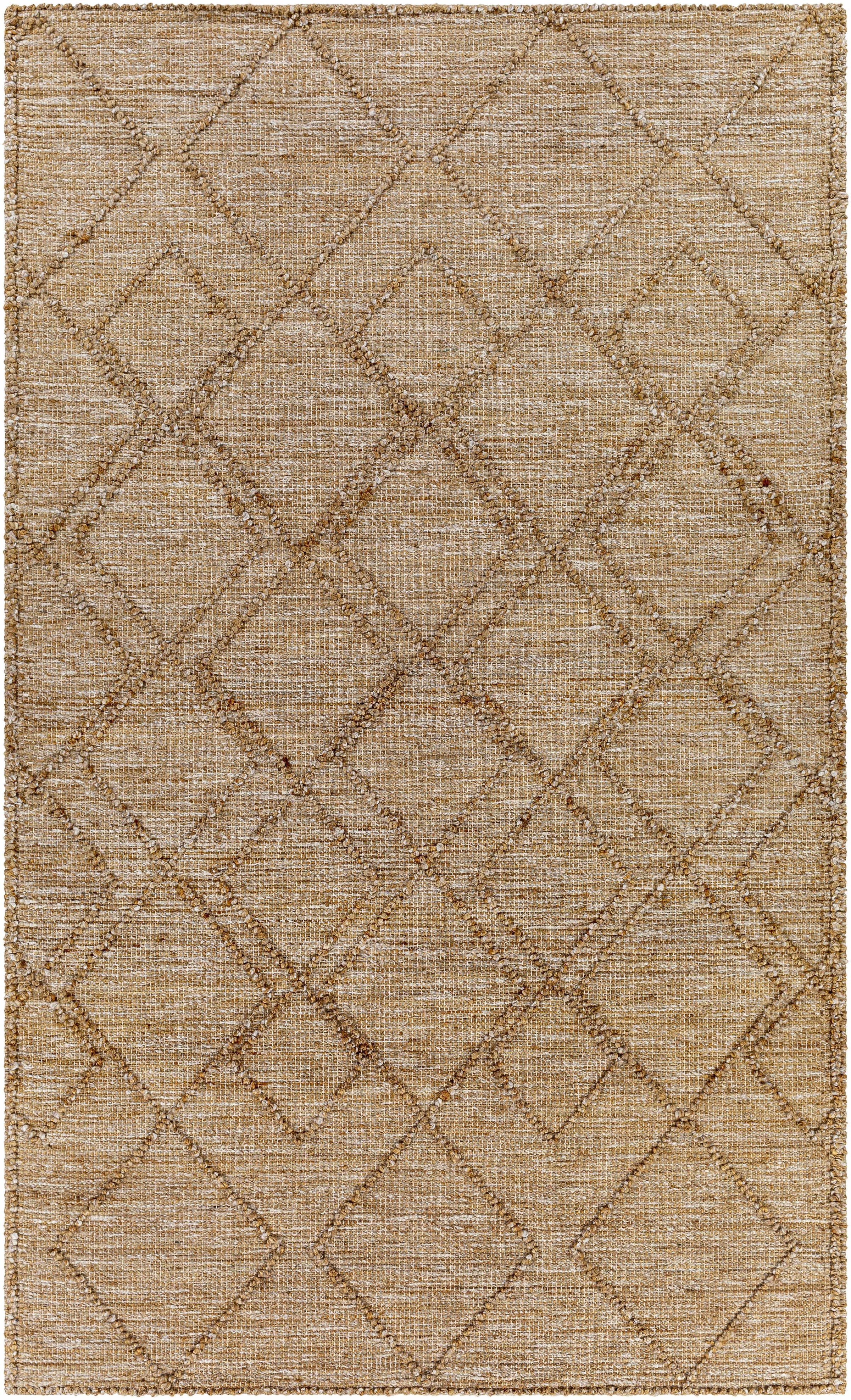Tan Hand Woven 60% Jute, 40% Polyester Global Rectangle Handmade rug, Indoor use only, no fringe, non-washable.