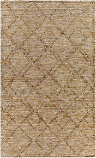 Tan Hand Woven 60% Jute, 40% Polyester Global Rectangle Handmade rug, Indoor use only, no fringe, non-washable.
