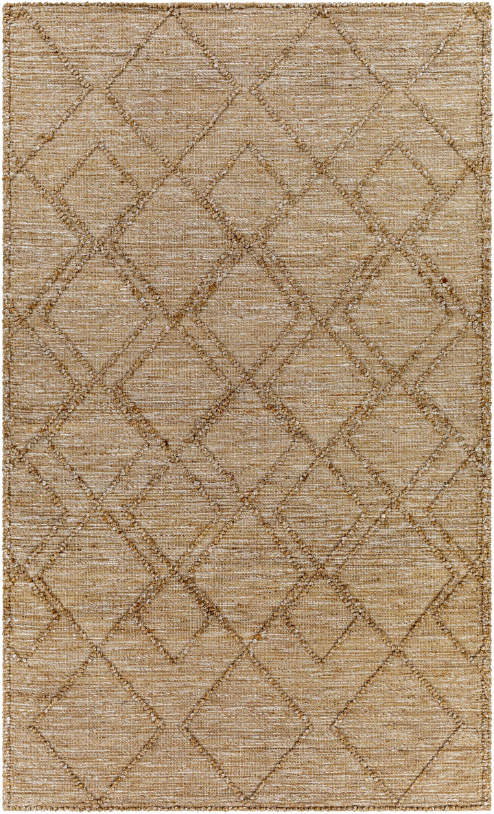 Tan Hand Woven 60% Jute, 40% Polyester Global Rectangle Handmade rug, Indoor use only, no fringe, non-washable.