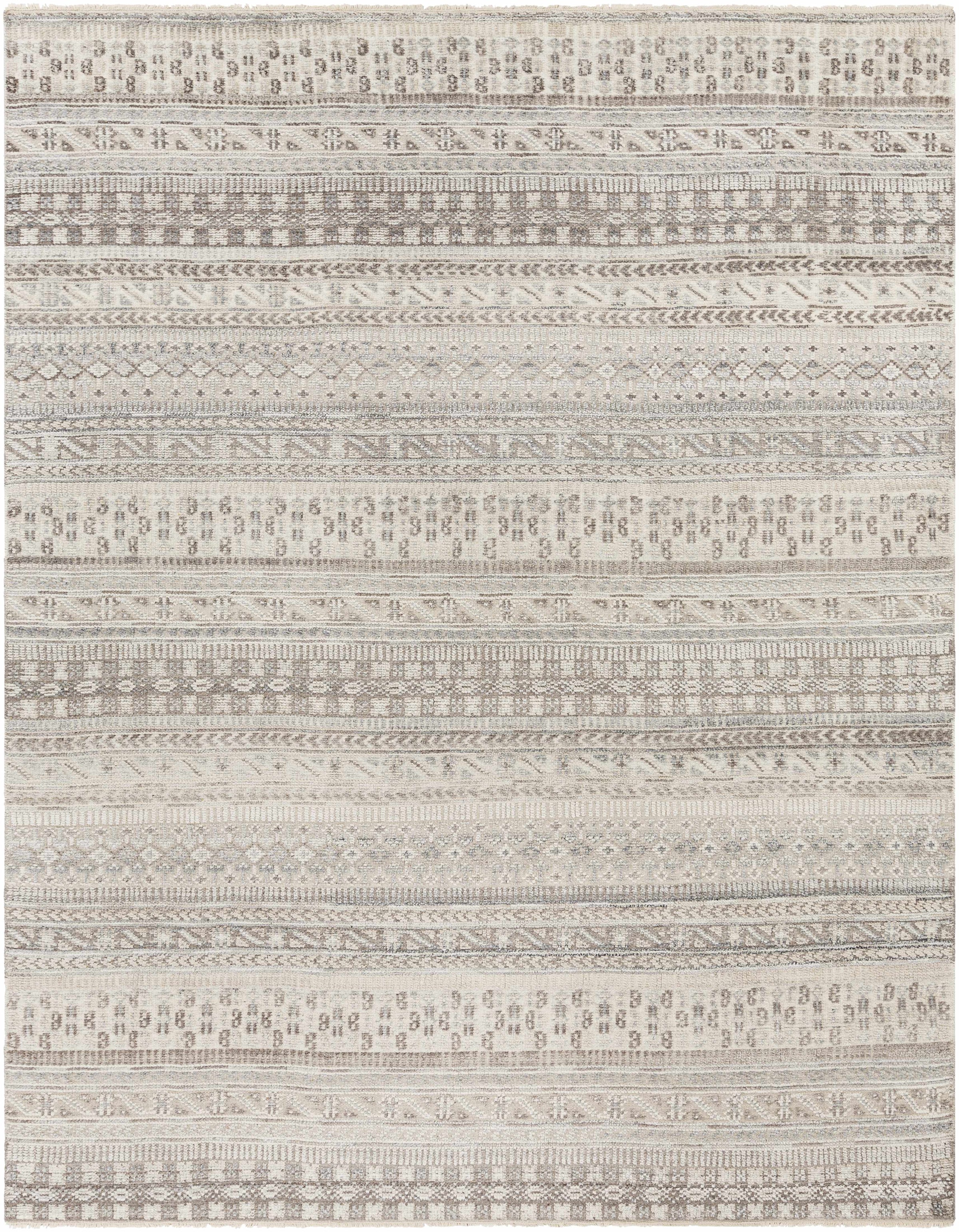 Medium Brown Hand Knotted 65% Wool, 35% Viscose Traditional Rectangle Handmade rug, Indoor use only, has fringe, non-washable.