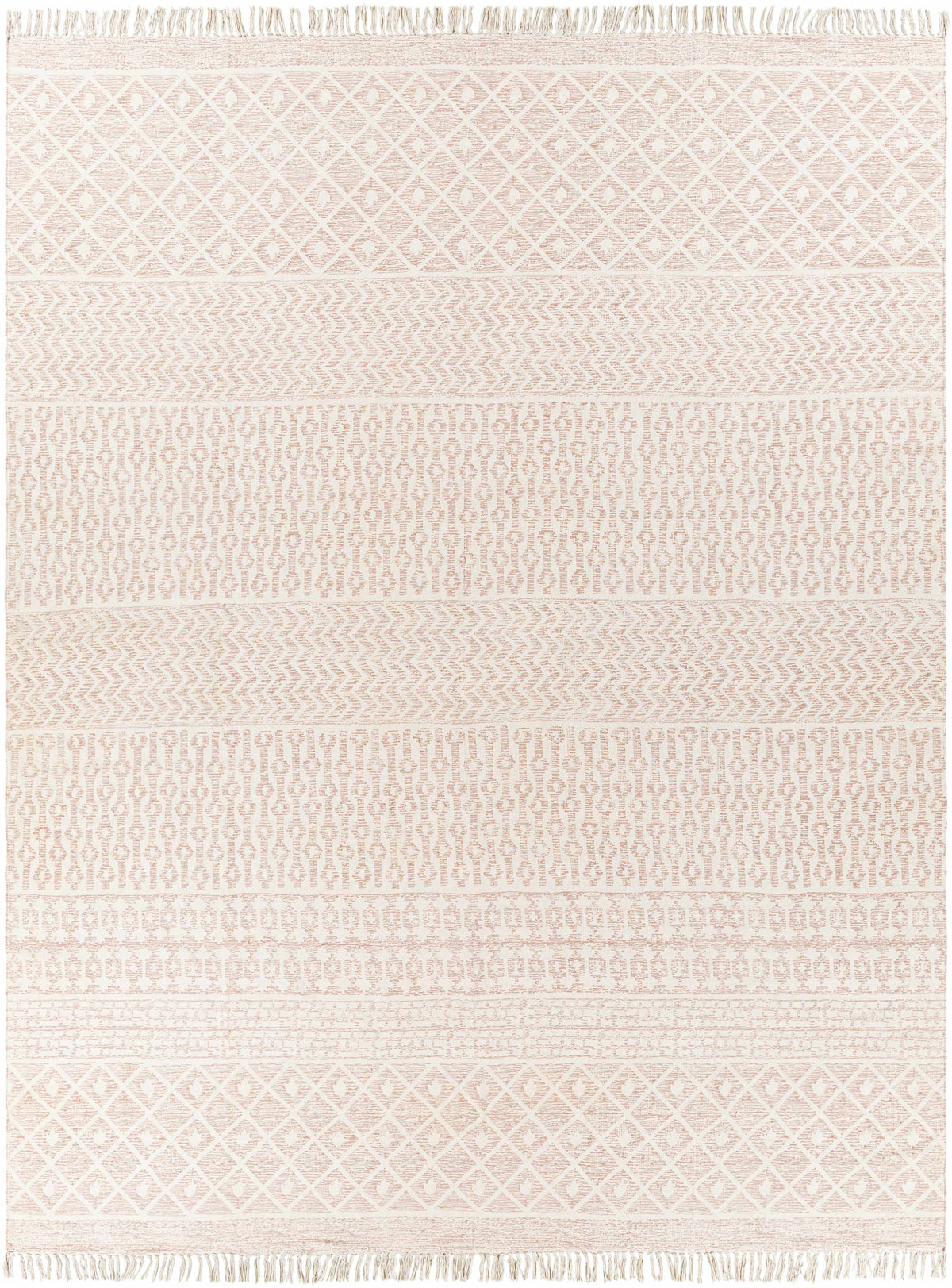 Rose Hand Woven 100% Cotton Global Rectangle Handmade rug, Indoor use only, has fringe, non-washable. runner also available