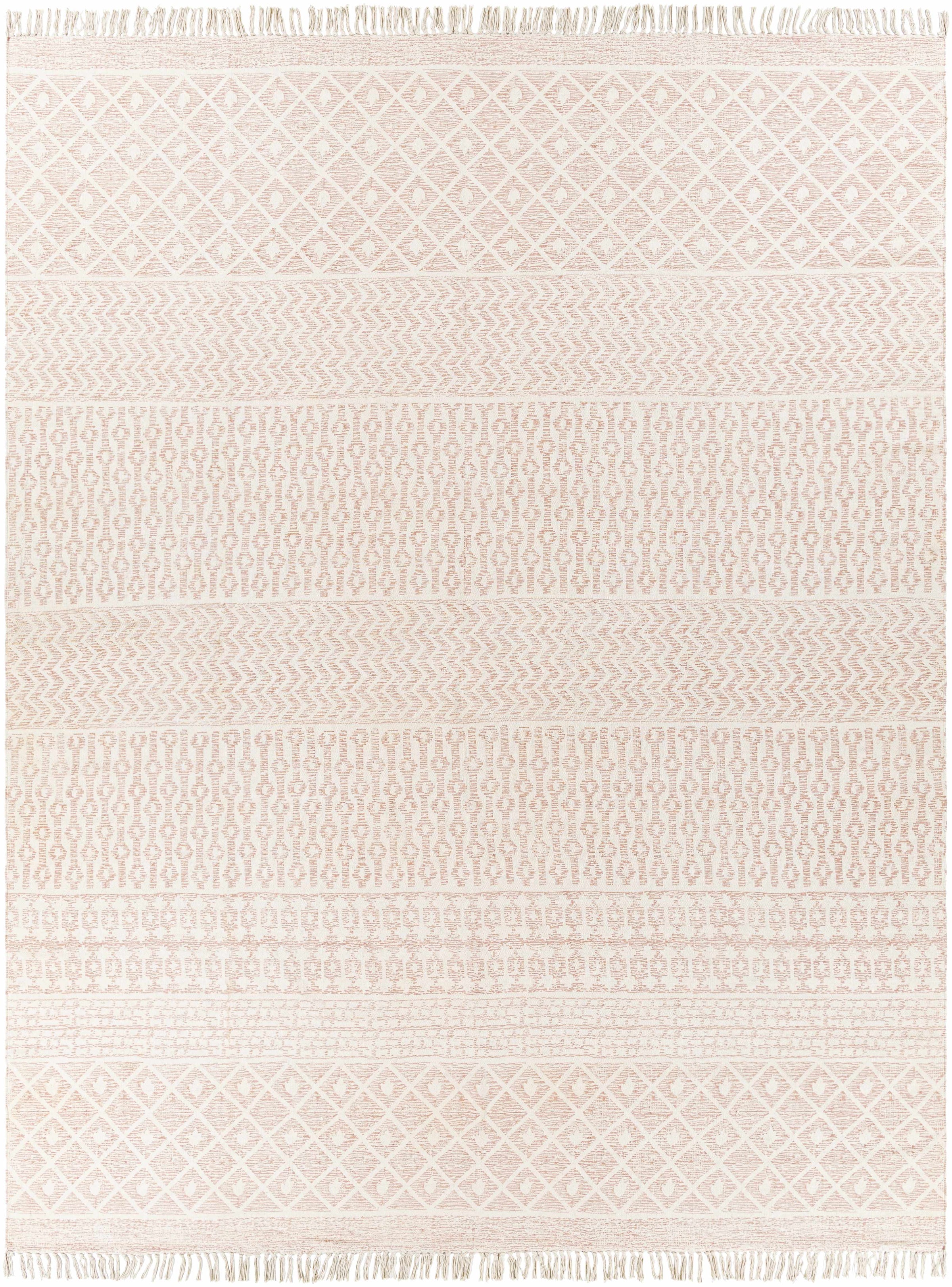 Rose Hand Woven 100% Cotton Global Rectangle Handmade rug, Indoor use only, has fringe, non-washable. runner also available