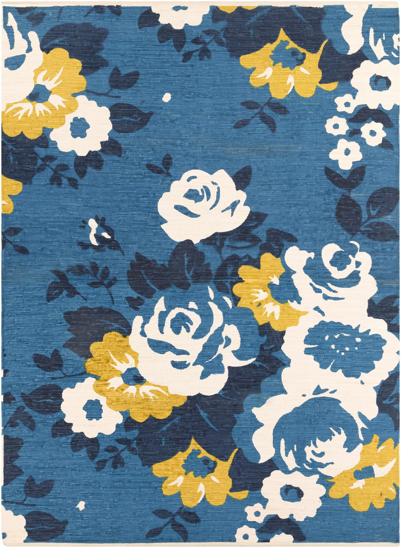 Blue Hand Woven 100% Cotton Modern Rectangle Handmade rug, Indoor use only, no fringe, non-washable.