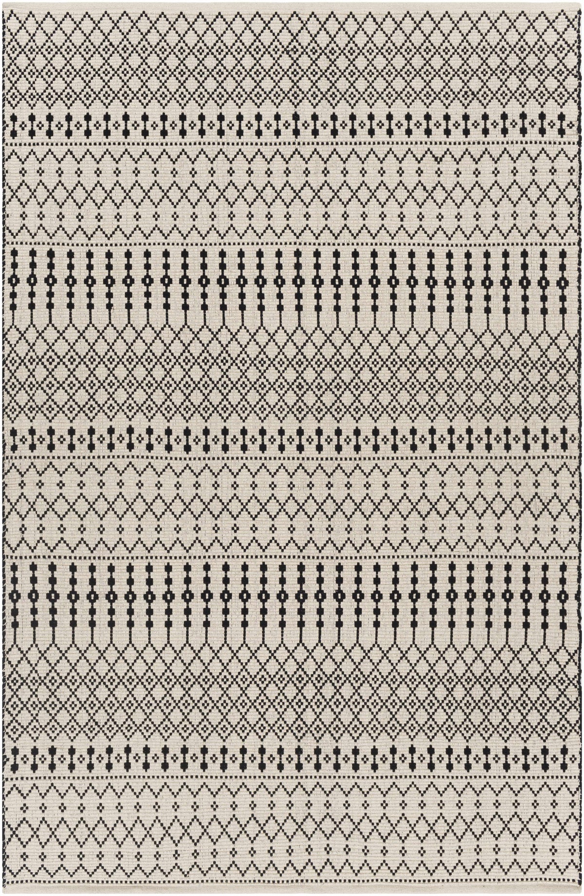 Black Hand Woven 100% Cotton Rustic Rectangle Handmade rug, Indoor use only, no fringe, non-washable. runner also available