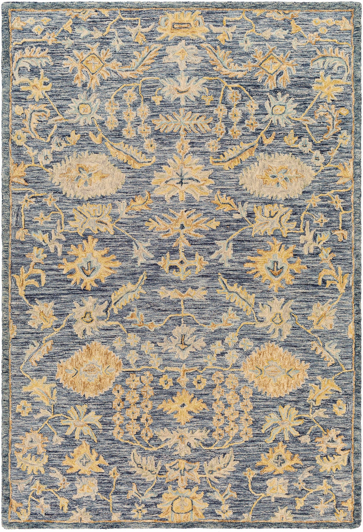 Dark Blue Hand Tufted 100% Wool Traditional Rectangle Handmade rug, Indoor use only, no fringe, non-washable.