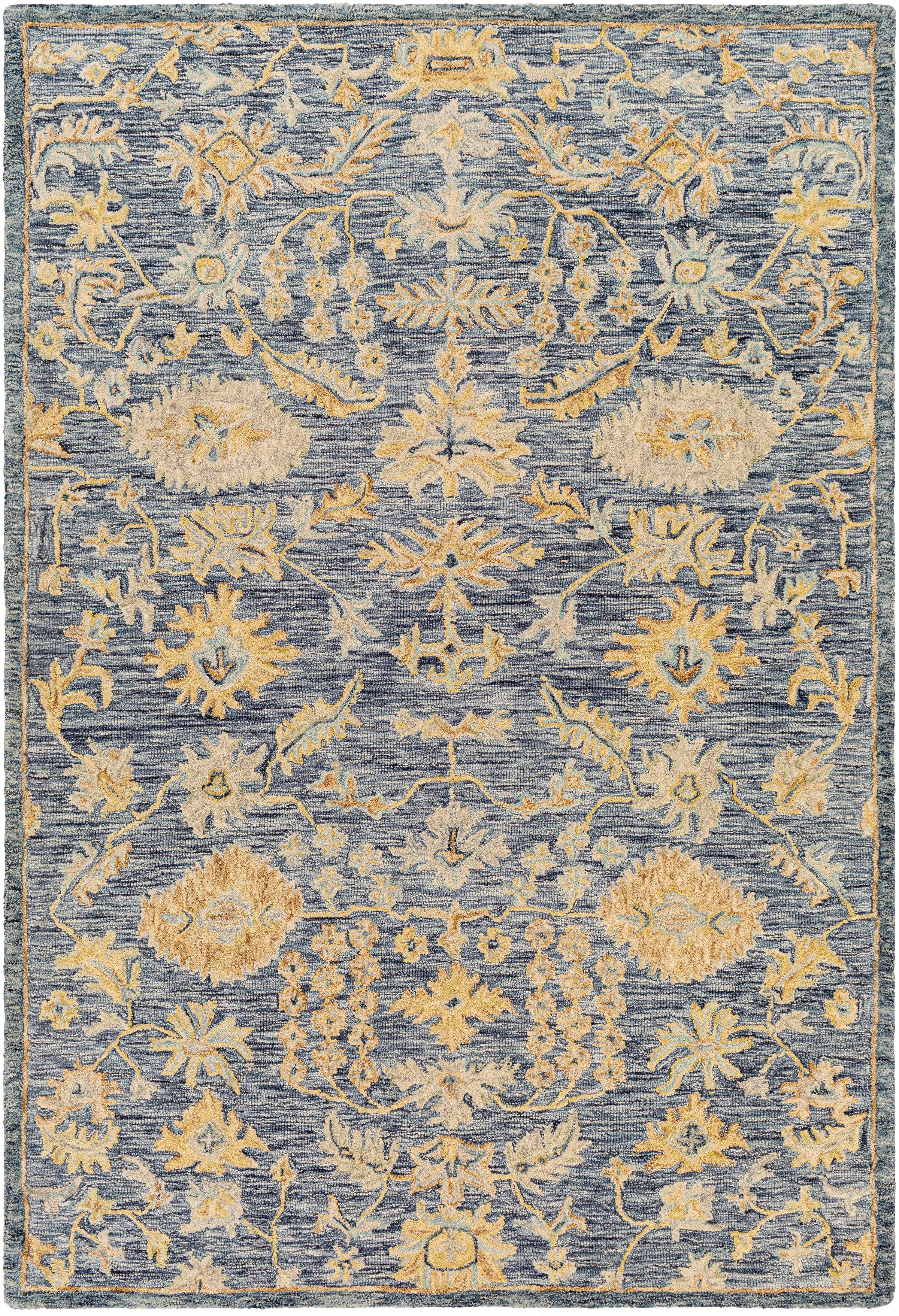 Dark Blue Hand Tufted 100% Wool Traditional Rectangle Handmade rug, Indoor use only, no fringe, non-washable.