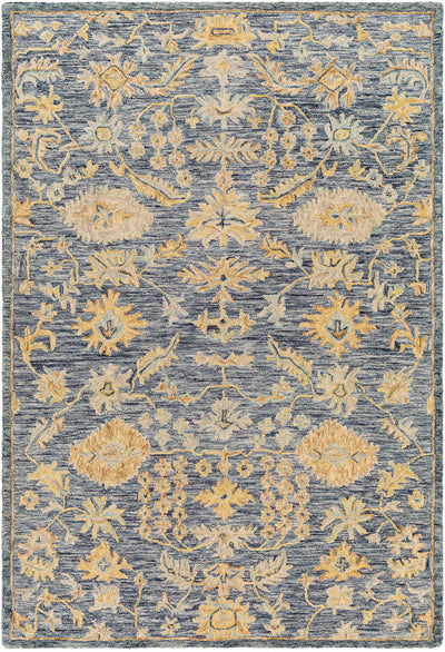 Dark Blue Hand Tufted 100% Wool Traditional Rectangle Handmade rug, Indoor use only, no fringe, non-washable.