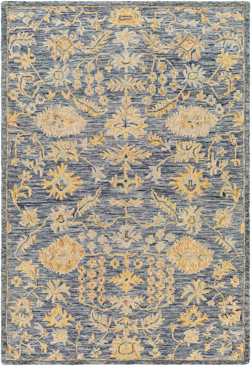 Dark Blue Hand Tufted 100% Wool Traditional Rectangle Handmade rug, Indoor use only, no fringe, non-washable.