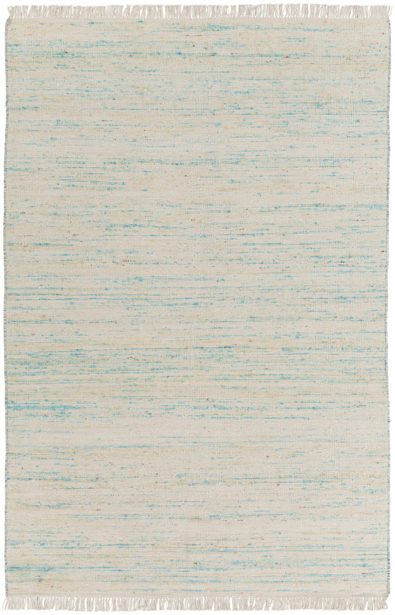 Aqua Hand Woven 60% Viscose, 40% Wool Modern Rectangle Handmade rug, Indoor use only, has fringe, non-washable.
