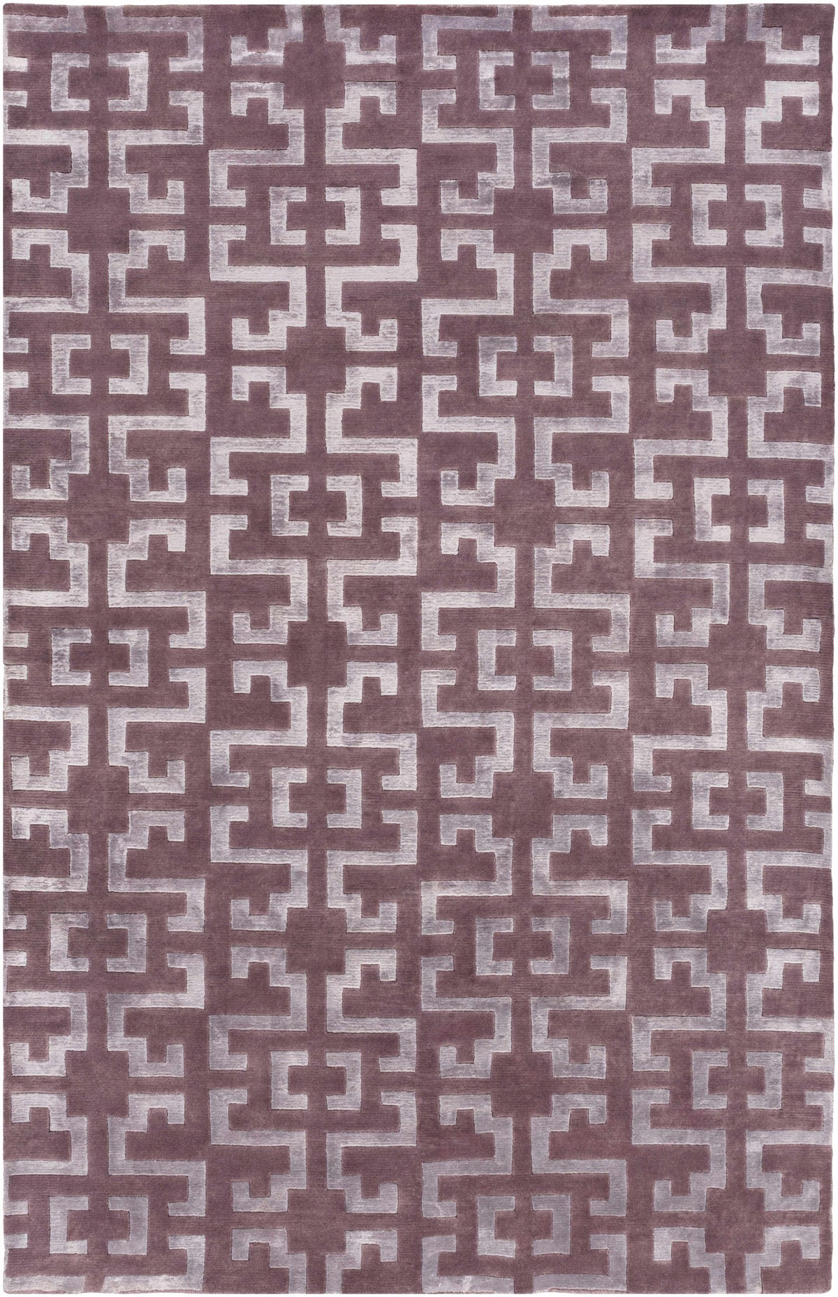Plum Hand Knotted 70% Wool, 30% Viscose Modern Rectangle Handmade rug, Indoor use only, no fringe, non-washable.