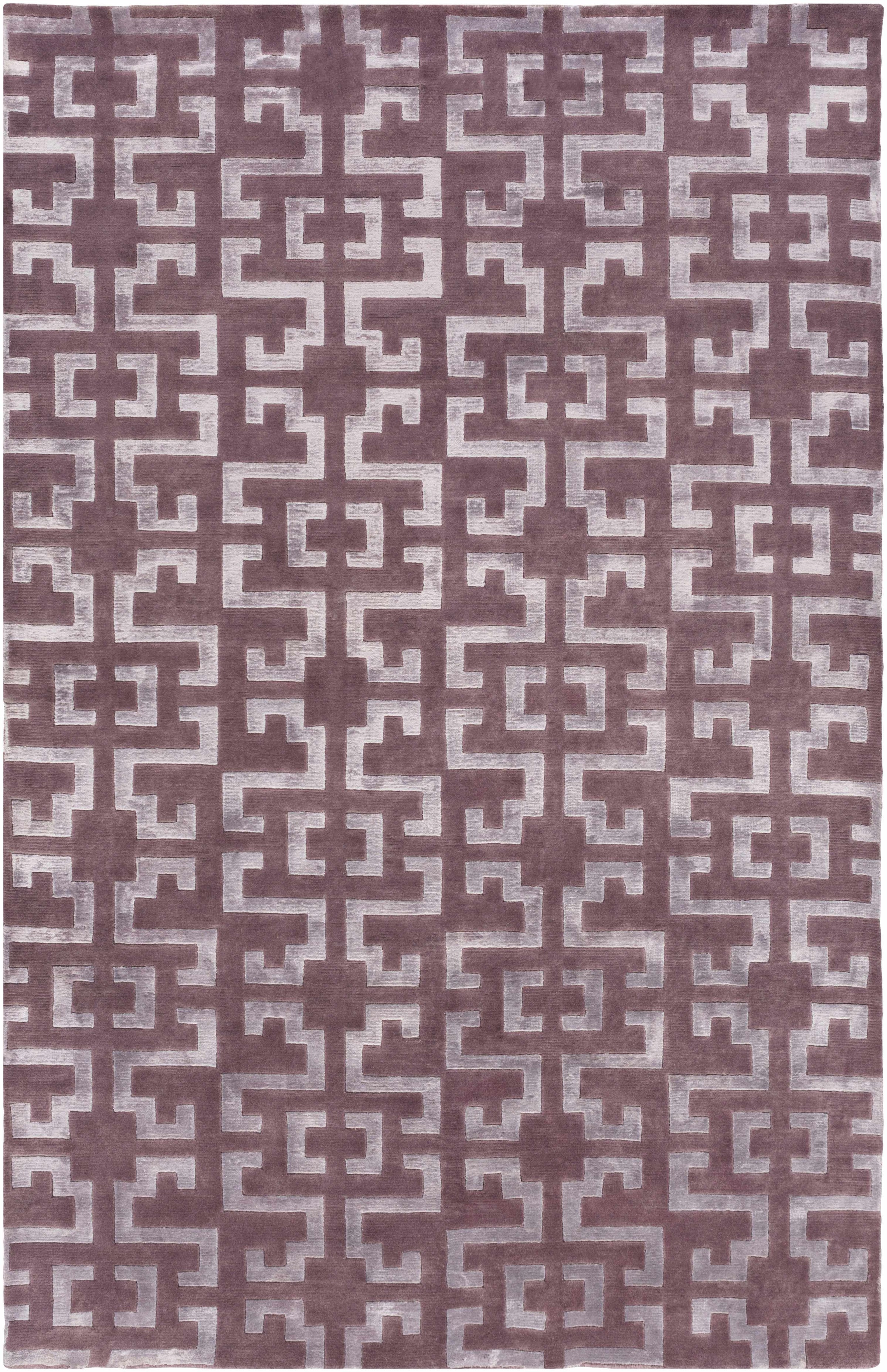 Plum Hand Knotted 70% Wool, 30% Viscose Modern Rectangle Handmade rug, Indoor use only, no fringe, non-washable.
