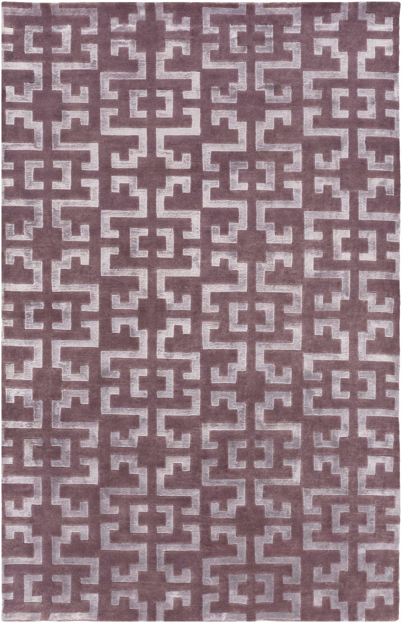 Plum Hand Knotted 70% Wool, 30% Viscose Modern Rectangle Handmade rug, Indoor use only, no fringe, non-washable.