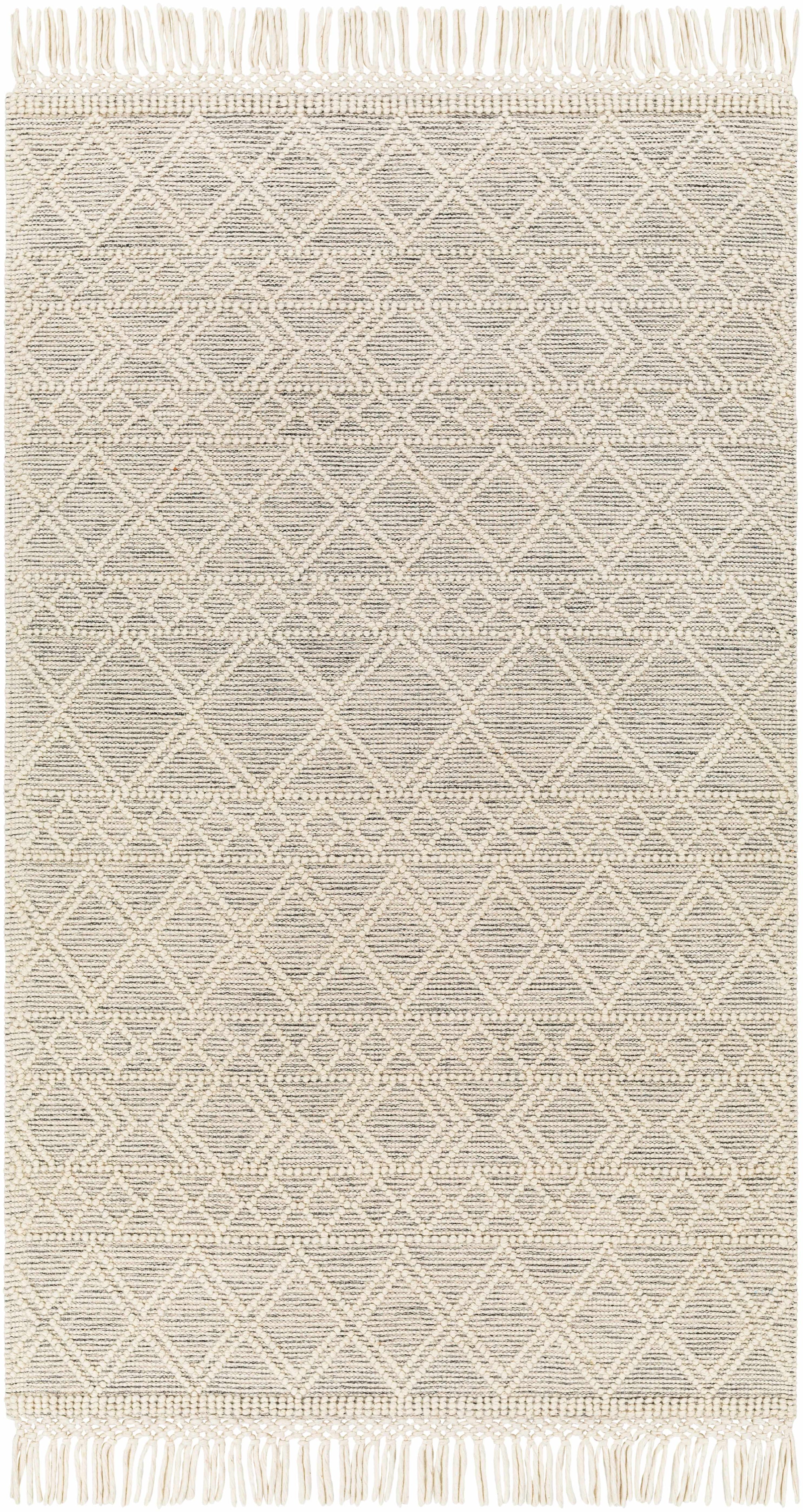 Ivory Hand Woven 60% Wool, 40% Polyester Global Rectangle Handmade rug, Indoor use only, has fringe, non-washable. round, runner also available