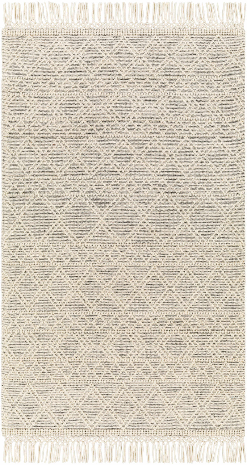Ivory Hand Woven 60% Wool, 40% Polyester Global Rectangle Handmade rug, Indoor use only, has fringe, non-washable. round, runner also available