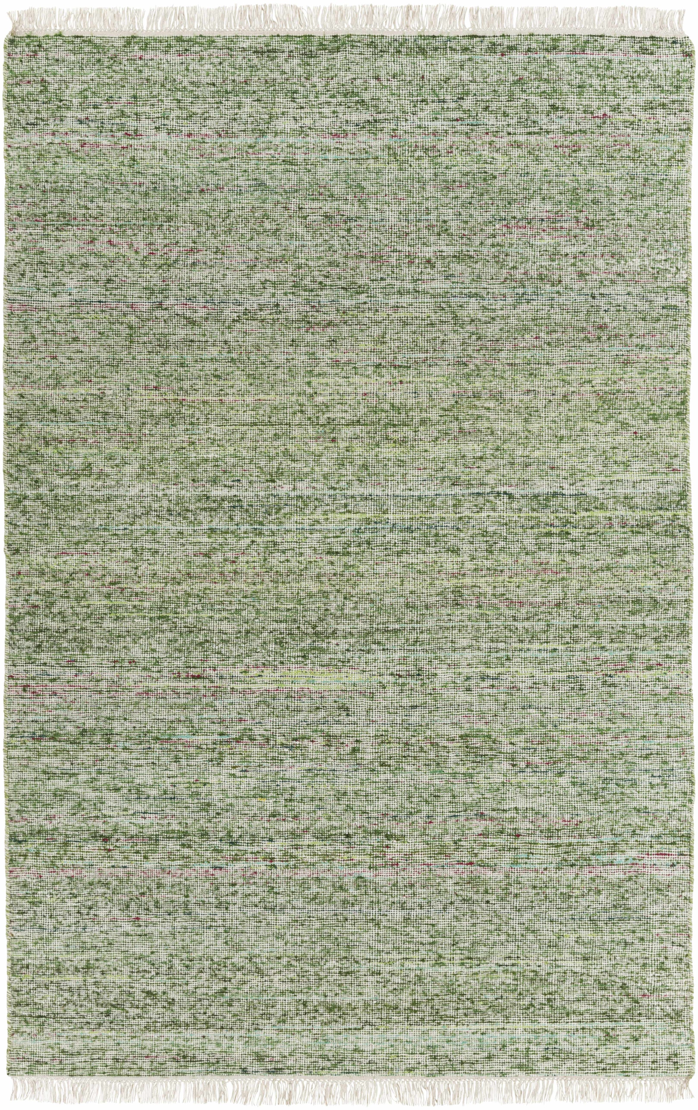Grass Green Hand Woven 60% Viscose, 40% Wool Modern Rectangle Handmade rug, Indoor use only, has fringe, non-washable.