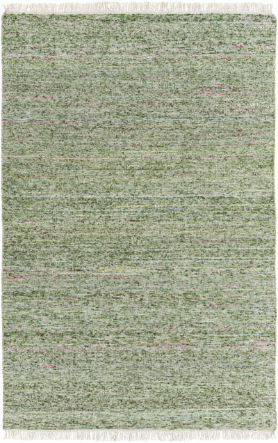 Grass Green Hand Woven 60% Viscose, 40% Wool Modern Rectangle Handmade rug, Indoor use only, has fringe, non-washable.