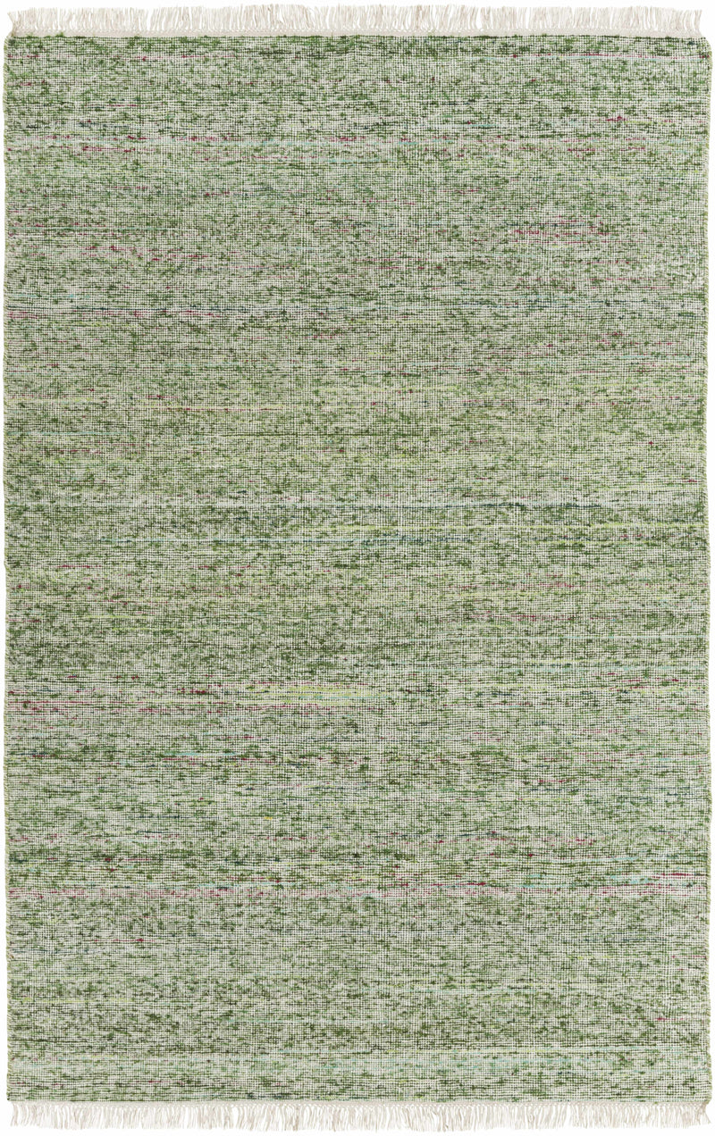 Grass Green Hand Woven 60% Viscose, 40% Wool Modern Rectangle Handmade rug, Indoor use only, has fringe, non-washable.