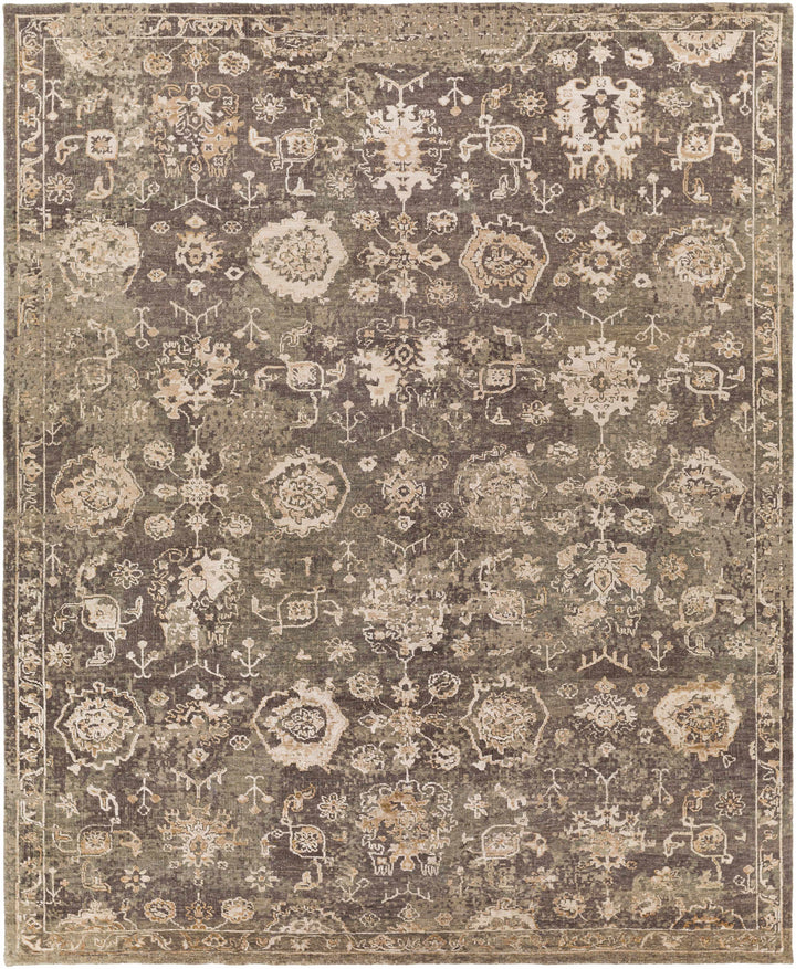 Charcoal Hand Knotted 70% Wool, 30% Viscose Traditional Rectangle Handmade rug, Indoor use only, no fringe, non-washable.