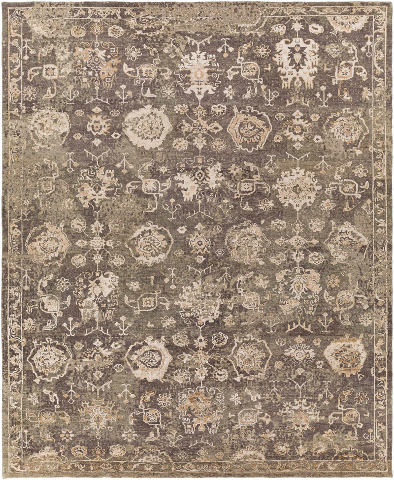 Charcoal Hand Knotted 70% Wool, 30% Viscose Traditional Rectangle Handmade rug, Indoor use only, no fringe, non-washable.