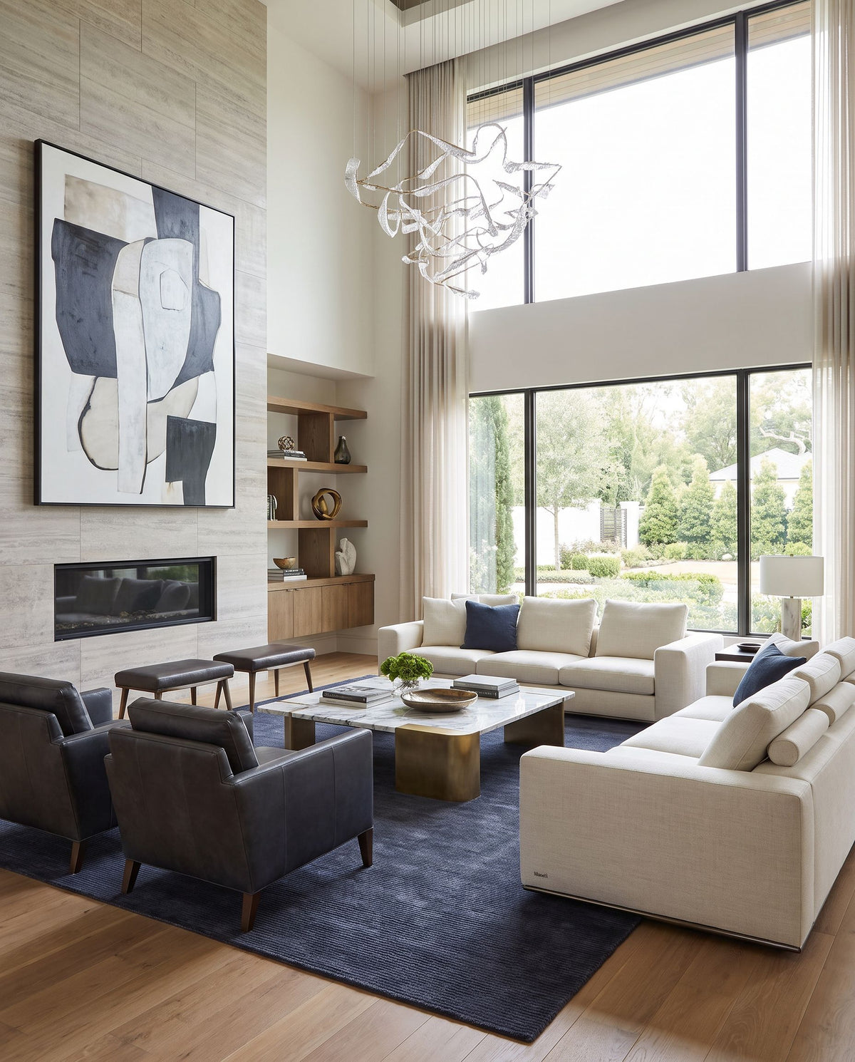 Capri CAP-2300 Hand Knotted Rug as the centerpiece of a bright luxury living room — a hand knotted cottage area rug in dark blue tones
