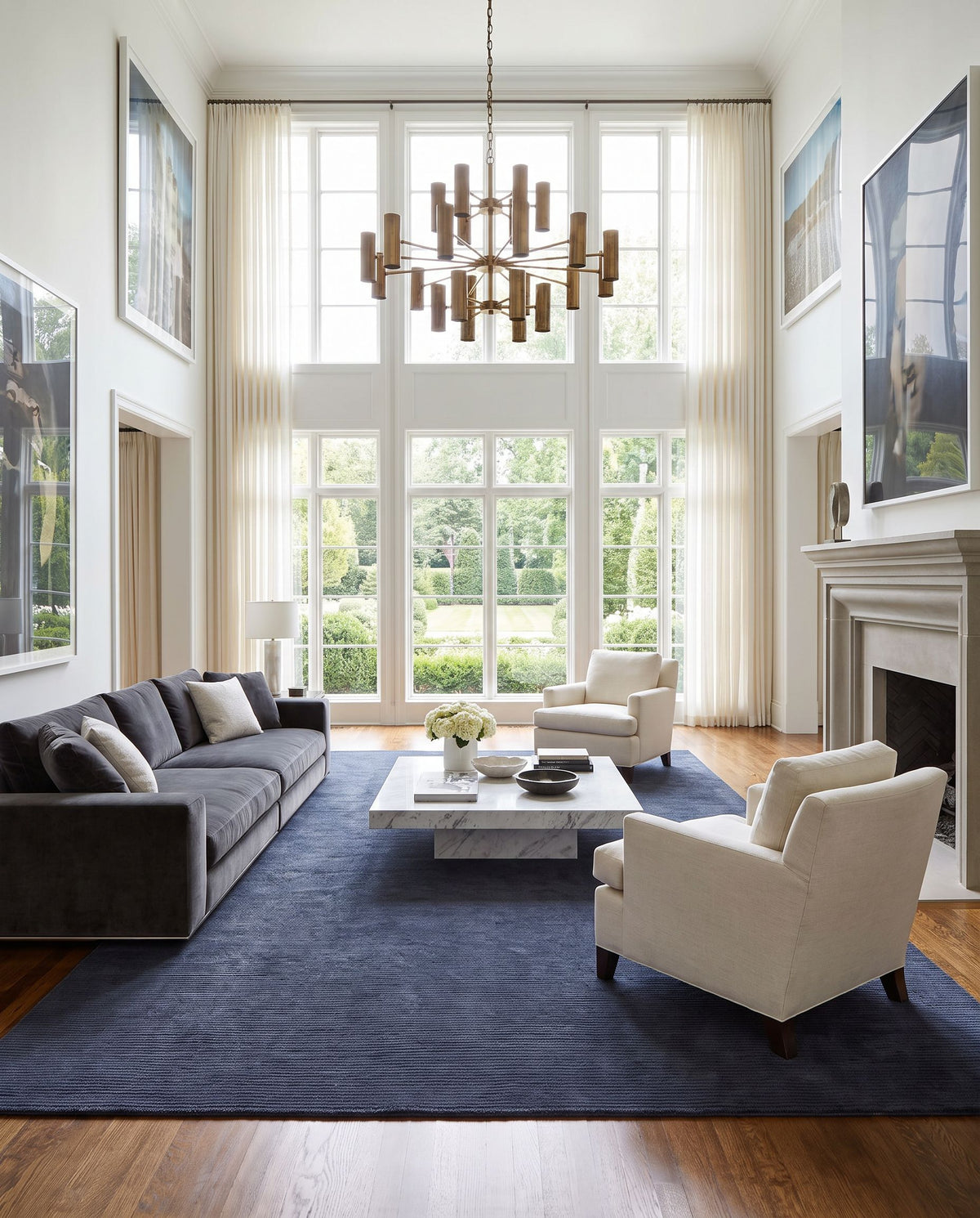 Capri CAP-2300 Hand Knotted Rug styled in an elegant designer living room — hand knotted cottage area rug in dark blue tones